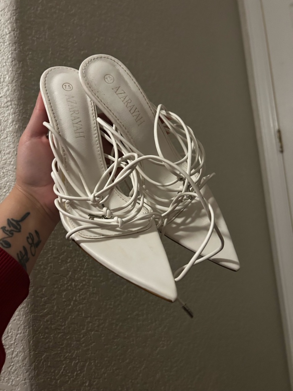 Azarayah White Pointed-Toe Lace-Up Mules